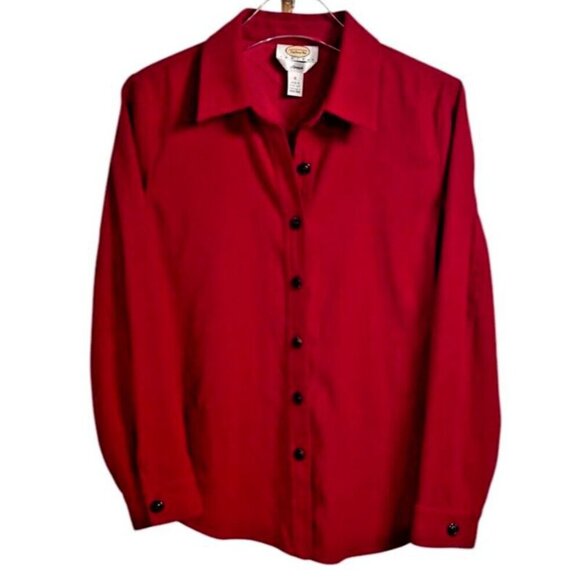 Talbots Petite Red Faux Suede Button-Up Stretch Blouse SIZE-SMALL PETITE - Picture 1 of 8